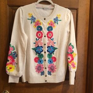 Boden oatmeal melange embroidered cardigan